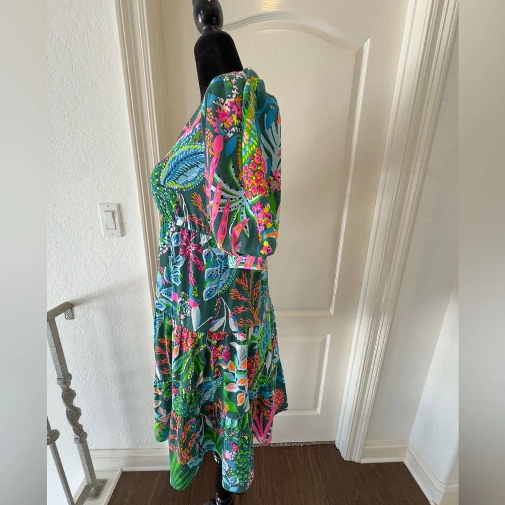NWT Lilly Pulitzer Sz XS Chiara Tiered Dress Multi Sunshine Jungle - Picture 4 of 11